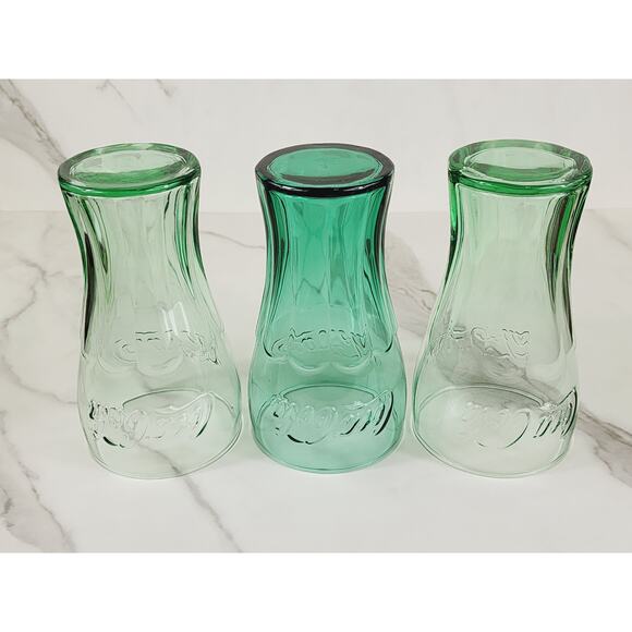 Coca Cola Libbey Drinking Glasses 17oz Embossed Logo 6" Retro Glass Green x3 - Picture 10 of 13